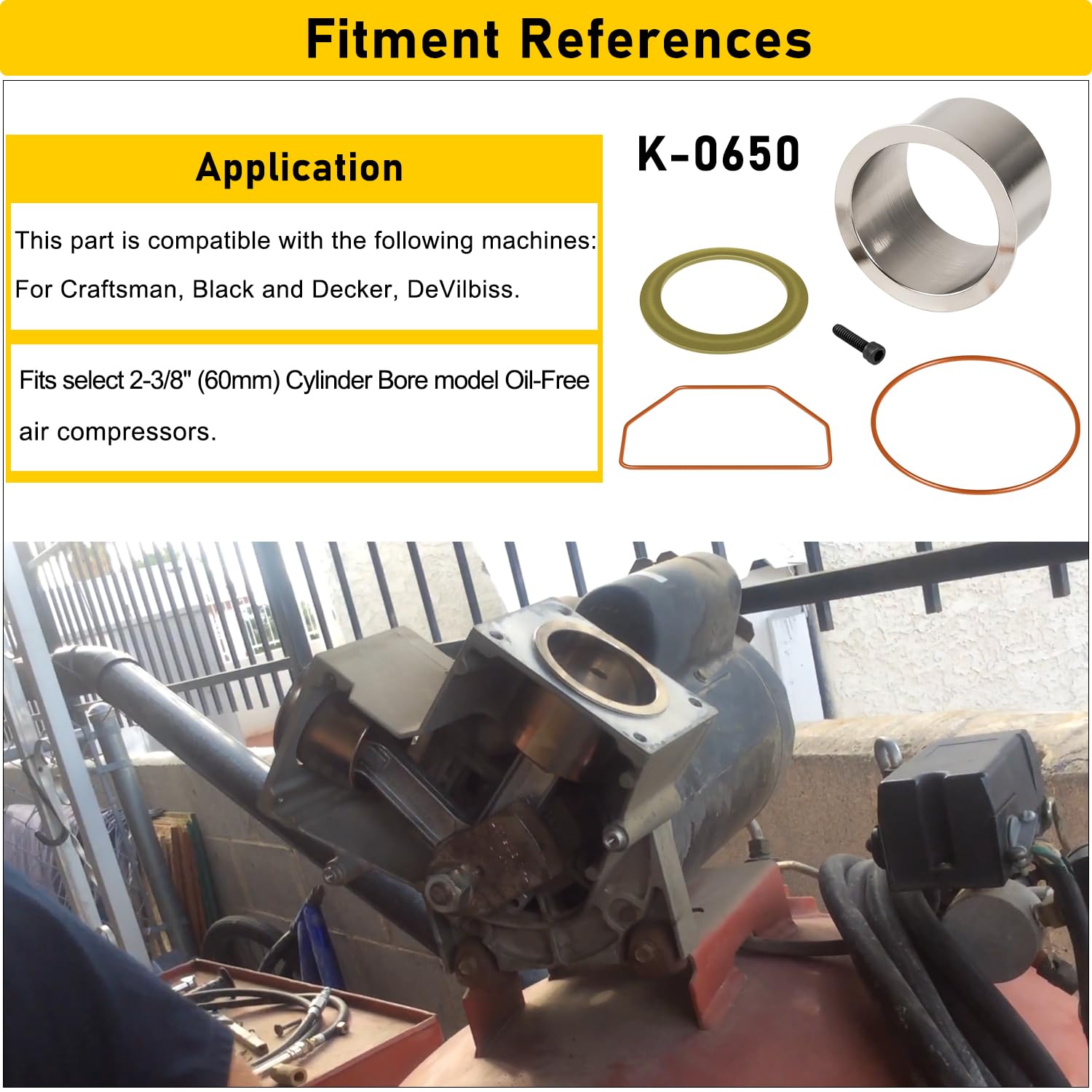 K-0650 Air Compressor Cylinder Sleeve and Compression Ring Kit, Cable Air Compressor Service Kits Compatible with Craftsman Porter Cable DeVilbiss - K0650