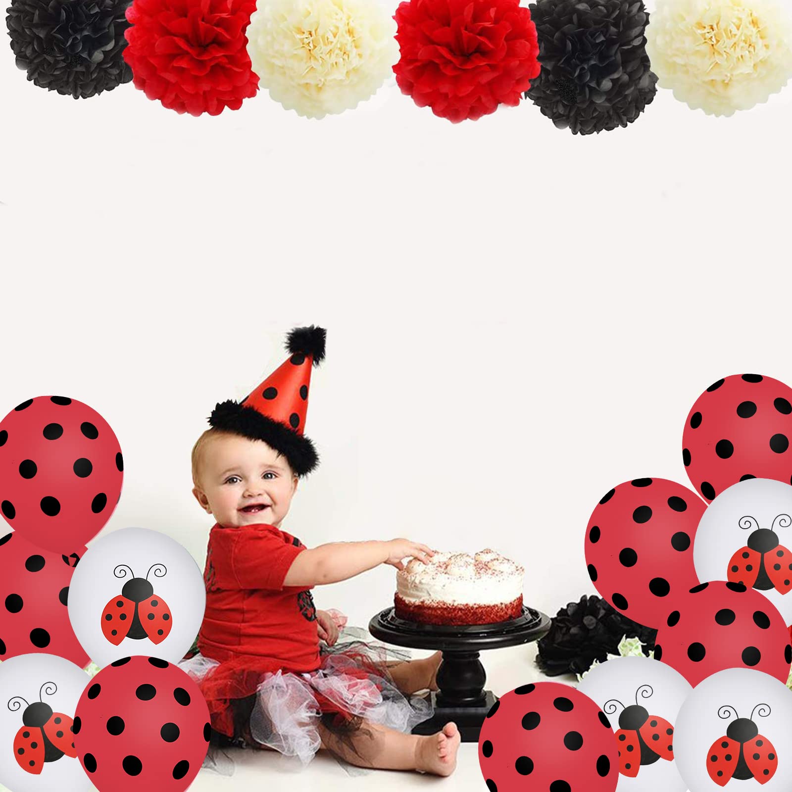 30 Pcs Ladybug Theme Balloons Red Black Polka Dot Balloons 12 Inches Ladybug Decoration Balloon for Ladybug Theme Birthday Party Supplies