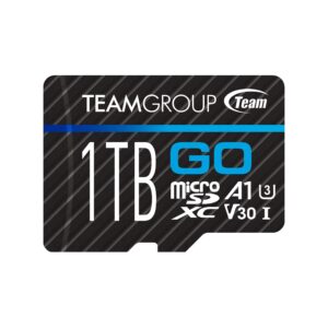 teamgroup go card 1tb micro sdxc uhs-i u3 v30 4k r/w up to 100/90 mb/s for gopro action cameras high speed flash memory card w/adapter for outdoor sports 4k shooting gopro insta360 tgusdx1tu303