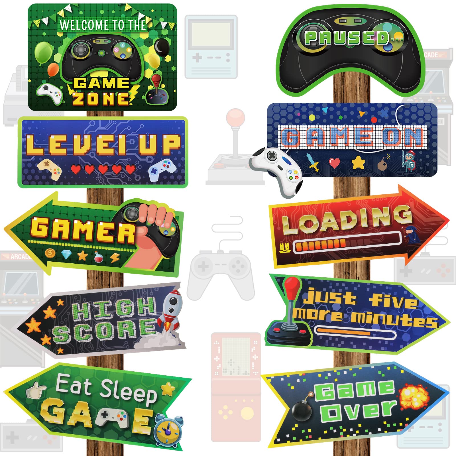 20 Pieces Video Game Party Sign Game Party Themed Directional Signs Video Game Sign Funny Video Game Cutouts Welcome Yard Outdoor Wall Sign Party Supplies Photo Props Backdrop Decoration Party Decor