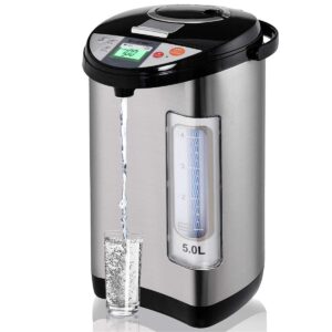 kotek electric hot water boiler and warmer, hot water dispenser, stainless steel water boiler w/5 stage temperature settings, safety lock, electric hot water pot, 5-liter