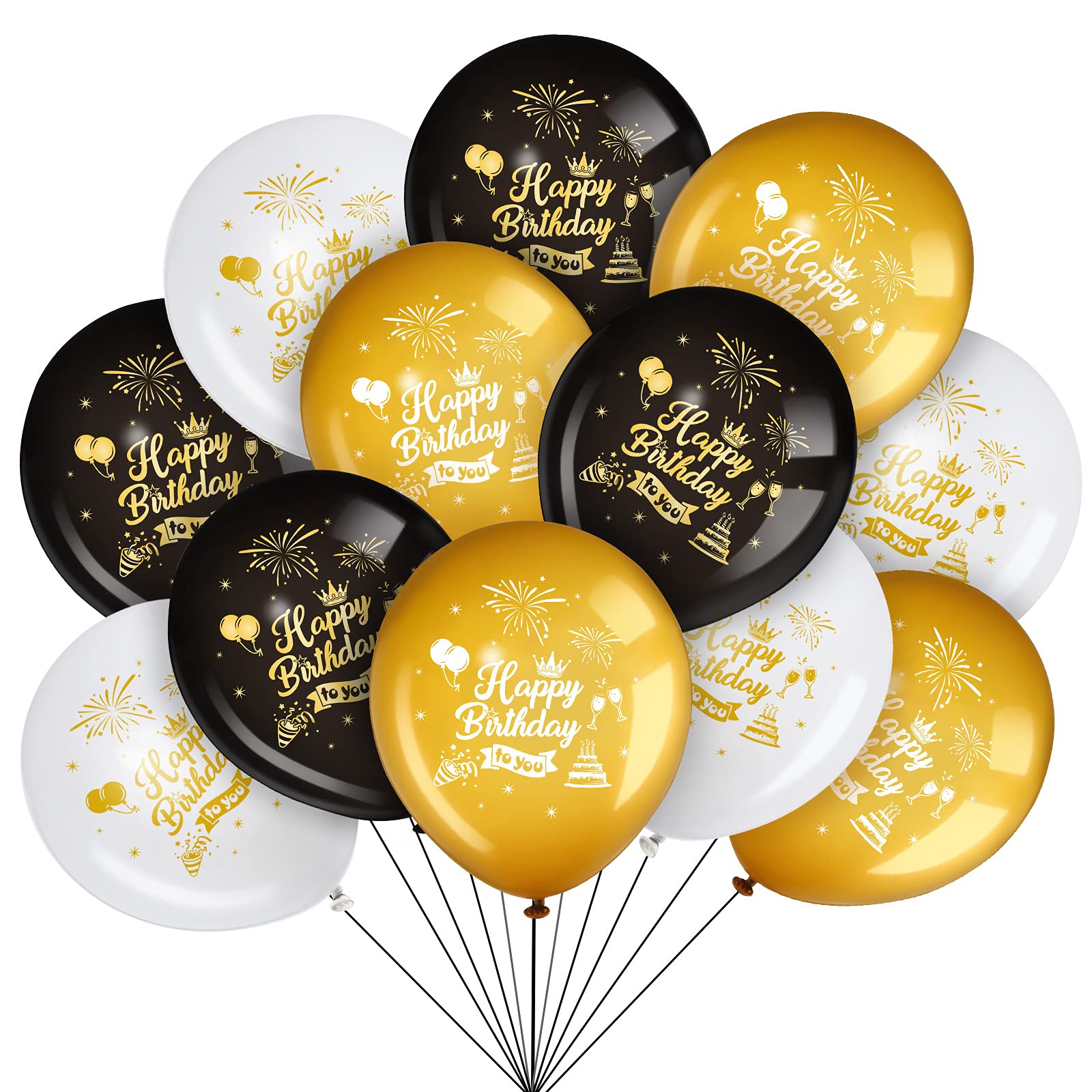 45 Piece 12 Inch Birthday Party Latex Balloons, Black Gold White Theme Party Balloon Birthday Anniversary Party Decoration for Girl Boy Women Men Birthday Party Supplies Indoor Outdoor Decoration