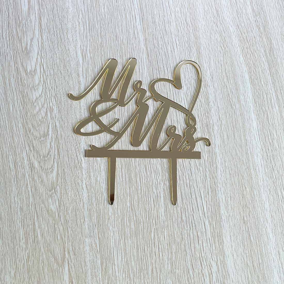 AMINJIE Mr and Mrs Cake Topper - Wedding, Engagement, Wedding Anniversary Cake Toppers Decorations, Mirror Gold Acrylic