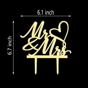 AMINJIE Mr and Mrs Cake Topper - Wedding, Engagement, Wedding Anniversary Cake Toppers Decorations, Mirror Gold Acrylic