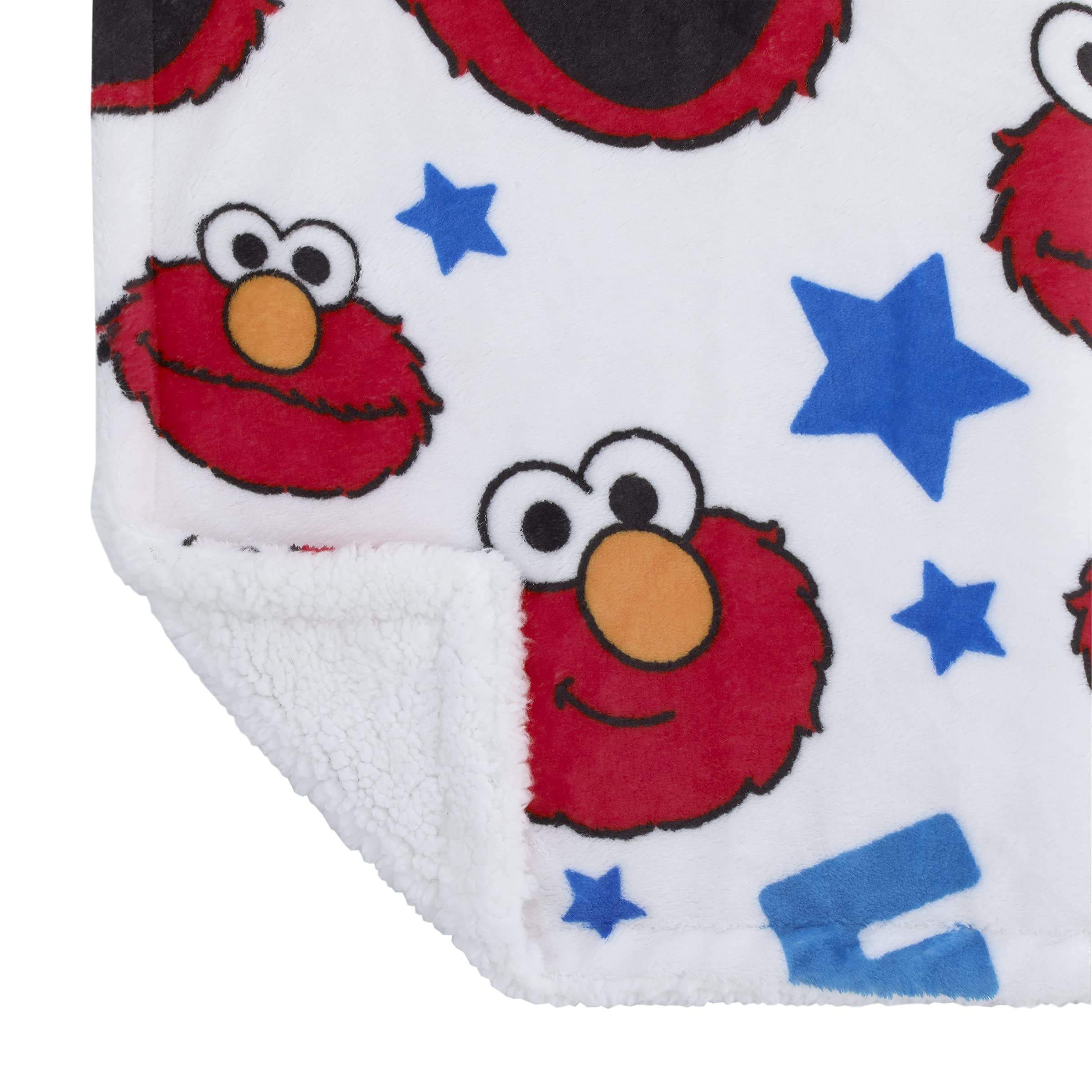 Sesame Street Elmo, Red, Blue, Yellow, Green, & White with Stars Super Soft Baby Blanket, Red, Blue, White,