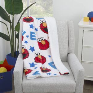 Sesame Street Elmo, Red, Blue, Yellow, Green, & White with Stars Super Soft Baby Blanket, Red, Blue, White,