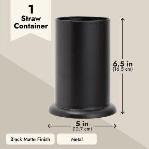 Okuna Outpost Matte Black Utensil Holder for Kitchen Organization, Metal Straw Container for Counter Decor (5 x 6.5 In)