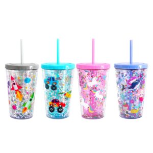 Cute Tumbler with Lid and Straw Double Wall Insulated Acrylic Cup for Girls Women Kids, 18oz/550ml (Unicorn)