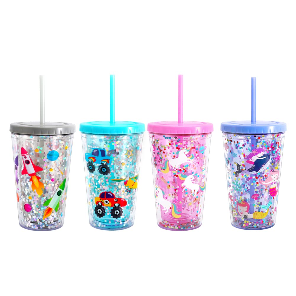 Cute Tumbler with Lid and Straw Double Wall Insulated Acrylic Cup for Girls Women Kids, 18oz/550ml (Unicorn)