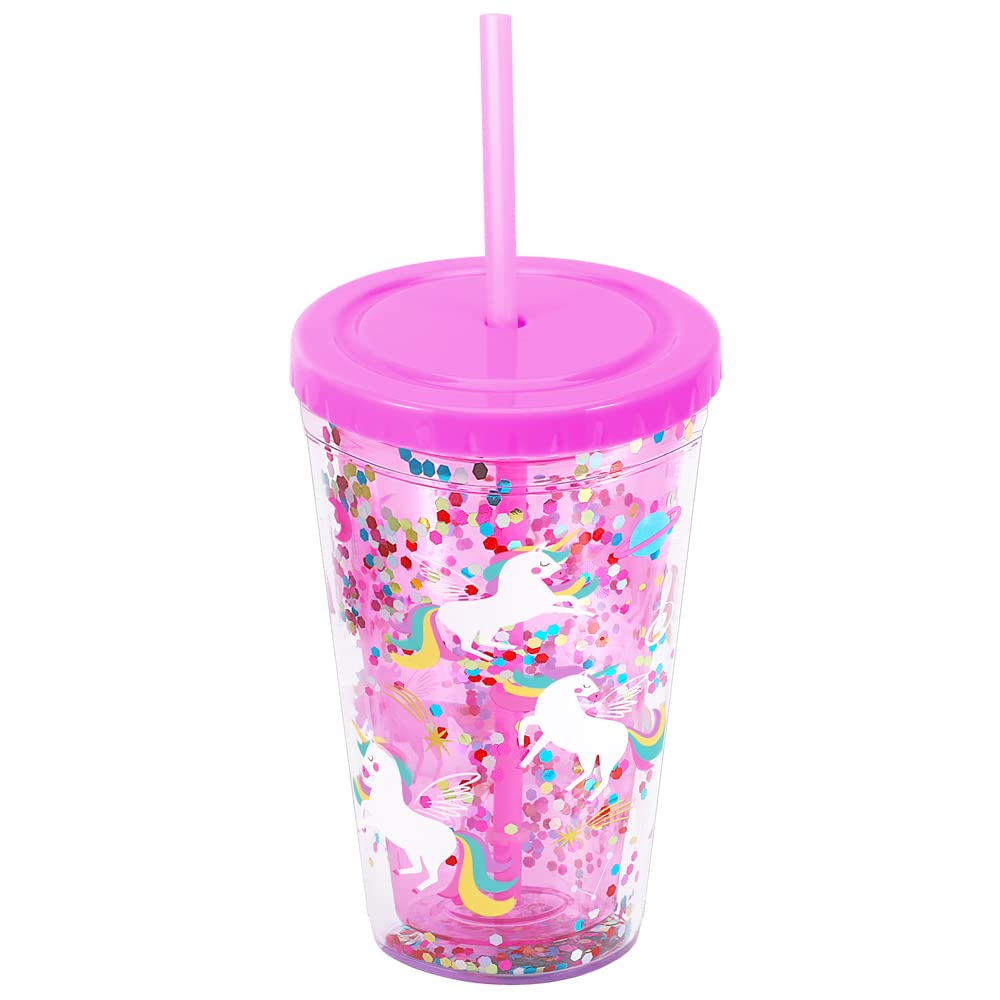 Cute Tumbler with Lid and Straw Double Wall Insulated Acrylic Cup for Girls Women Kids, 18oz/550ml (Unicorn)