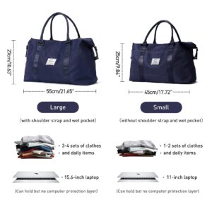 Travel Duffel Bag,Sports Tote Gym Bag,Shoulder Weekender Overnight Bag for Women,Navy Blue