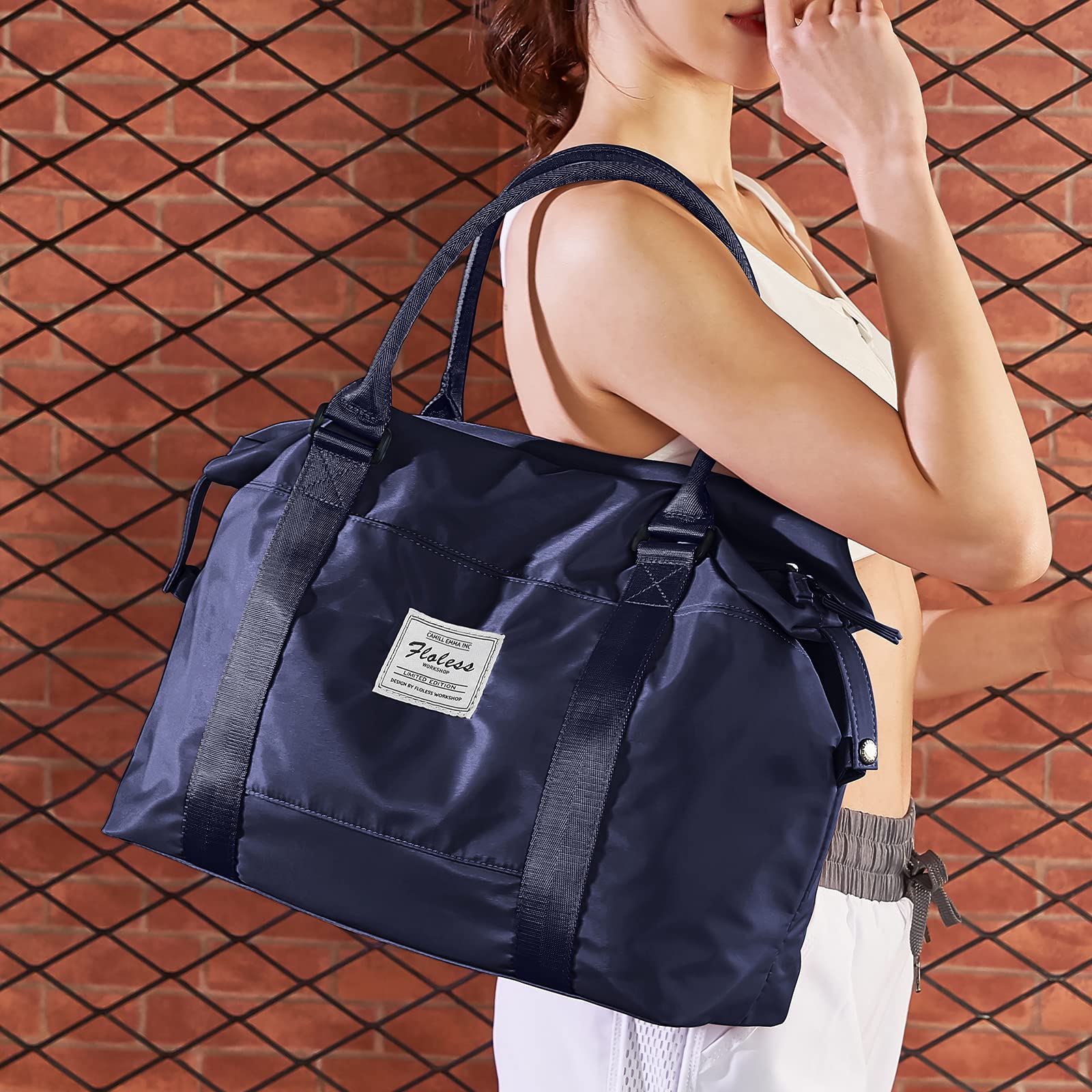 Travel Duffel Bag,Sports Tote Gym Bag,Shoulder Weekender Overnight Bag for Women,Navy Blue