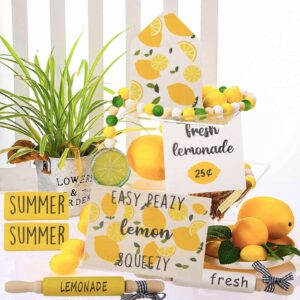 10 Piece Lemon Tiered Tray Decor, Fresh Lemonade Wooden Tier Decor, Rolling Pins,Faux Lemons,Yellow Wood Bead Garland,Lemon Summer Tray Decor,Farmhouse Signs Kitchen Decorations