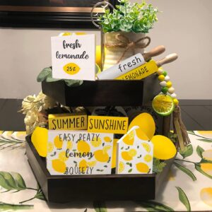 10 Piece Lemon Tiered Tray Decor, Fresh Lemonade Wooden Tier Decor, Rolling Pins,Faux Lemons,Yellow Wood Bead Garland,Lemon Summer Tray Decor,Farmhouse Signs Kitchen Decorations