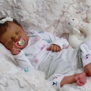 iCradle Black Realistic Reborn Baby Dolls Girls 18 Inch African American Lifelike Sleeping Newborn Baby Doll Gift Set