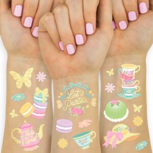 xo, fetti tea party temporary tattoos - 48 glitter styles | partea birthday party supplies, tea kettle, cupcakes, butterfly arts and crafts, easter, mother's day