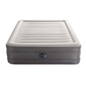 intex 64095t truaire luxury queen-sized air mattress 18 inch tall airbed with built-in air pump and carrying storage bag, gray