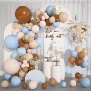 brown coffee blue balloons garland arch kit, 142pcs boho nude baby blue neutral balloons we can bearly wait baby shower decorations for boy gender reveal birthday wedding party supplies