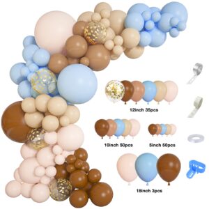 Brown Coffee Blue Balloons Garland Arch Kit, 142Pcs Boho Nude Baby Blue Neutral Balloons We Can Bearly Wait Baby Shower Decorations for Boy Gender Reveal Birthday Wedding Party Supplies