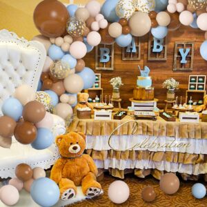 Brown Coffee Blue Balloons Garland Arch Kit, 142Pcs Boho Nude Baby Blue Neutral Balloons We Can Bearly Wait Baby Shower Decorations for Boy Gender Reveal Birthday Wedding Party Supplies