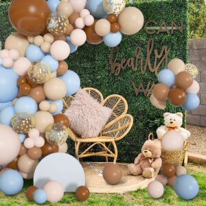 Brown Coffee Blue Balloons Garland Arch Kit, 142Pcs Boho Nude Baby Blue Neutral Balloons We Can Bearly Wait Baby Shower Decorations for Boy Gender Reveal Birthday Wedding Party Supplies