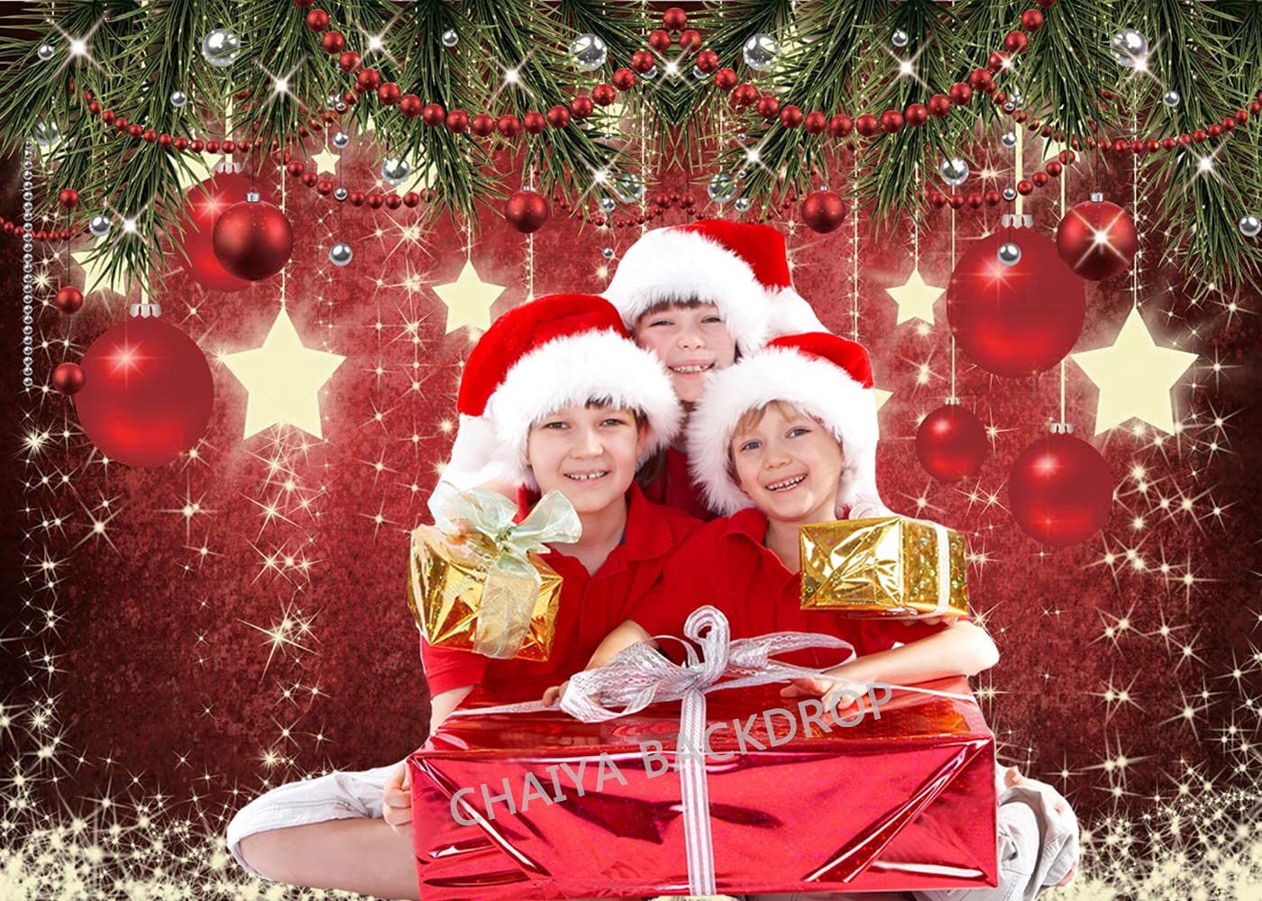 CHAIYA 10x8ft Christmas Red Photography Backdrop Christmas Theme Backdrop New Year Decoration Background Family Party Baby Shower Decorations CY-128