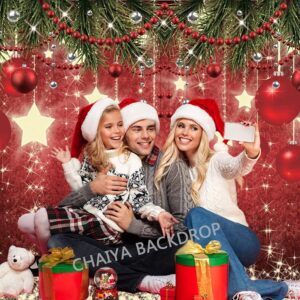 CHAIYA 10x8ft Christmas Red Photography Backdrop Christmas Theme Backdrop New Year Decoration Background Family Party Baby Shower Decorations CY-128