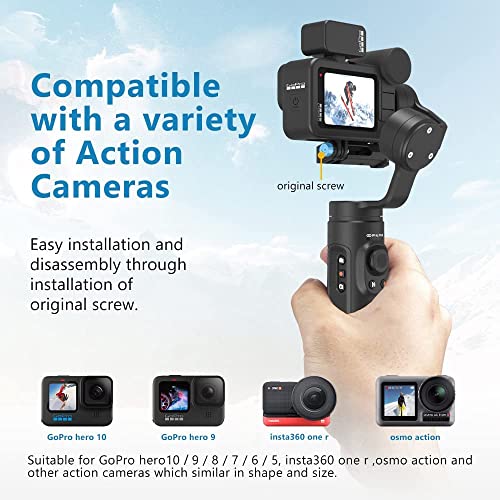 INKEE Falcon Plus Action Camera Gimbal Stabilizer Compatible with GoPro Hero 12/11/10/9/8/7/6/5, OSMO Action,Insta360,Support GoPro Media Mod 9H Battery Life, with Tripod and Extension Rod Kits