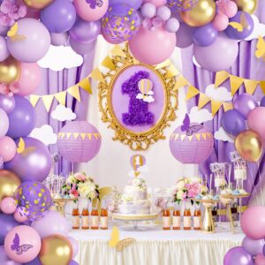 Purple Pink Butterfly Balloon Garland Arch Kit, Butterfly Baby Shower Decorations for Girl Women, Pink and Purple Gold Confetti balloons for Purple Birthday Party Mothers Day Bridal Shower Decorations