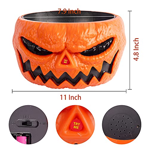 FUNPENY Halloween Candy Bowl, Animated Pumpkin Candy Holder, Lighted Red Eyes and Sound Candy Dish with Motion Activated for Trick-or-Treaters Party