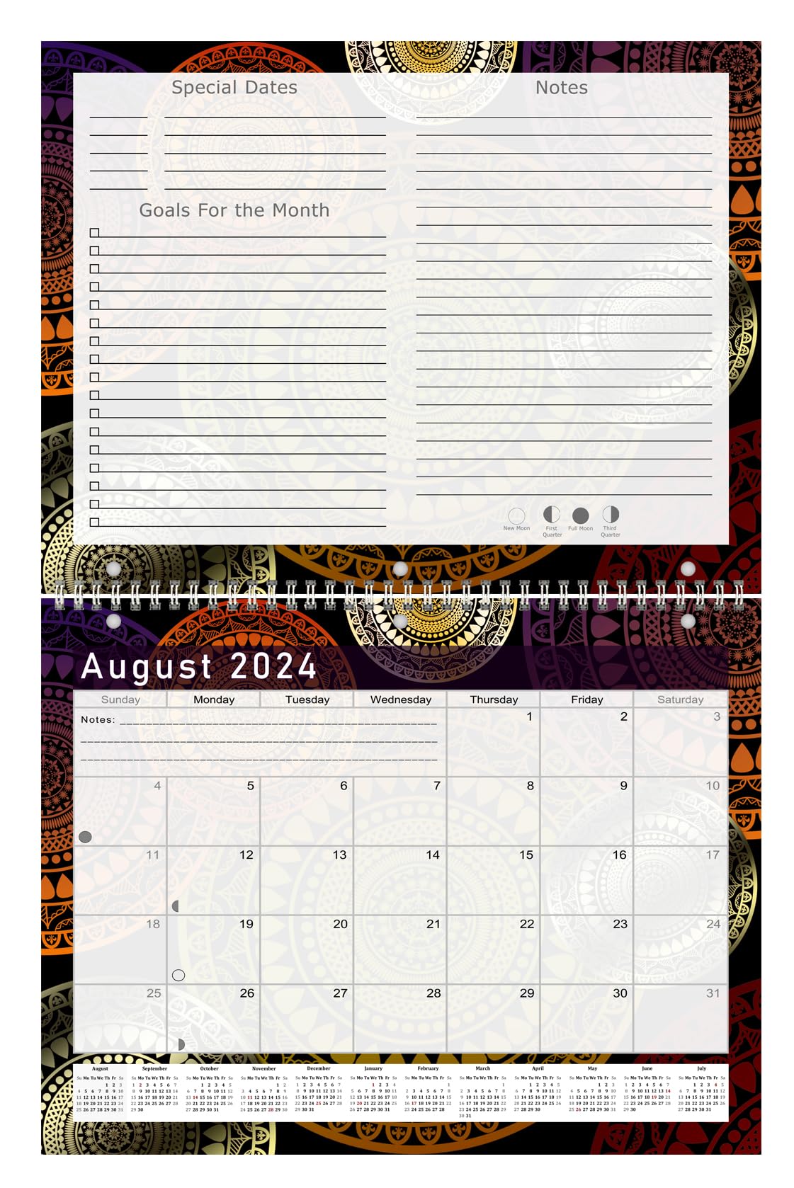 2024-2025 Academic Year 12 Months Student Calendar/Planner for Wall & Desk & 3-Ring Binder, for School, Teacher, Student (Fractal Edition #015)