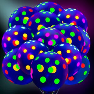 50 pcs glow in the dark balloons neon balloons decoration neon party supplies uv blacklight latex balloons 12 inch reactive fluorescent mini polka dots balloons for neon glow party (transparent)
