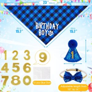 18 Pieces Dog Birthday Party Supplies, Pet Birthday Boy Bandana Dog Birthday Bandana Balloon Banner Pet Birthday Hat with 0-8 Figures Touch Ink Pad and Imprint Cards Dog Birthday Party Decorations