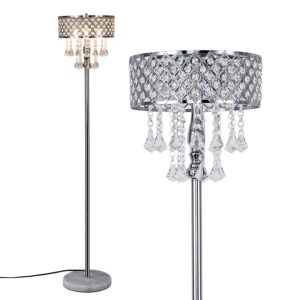 hsyile ku300256 mini european crystal floor lamp for living room,bedroom,office,chrome finish,3 lights