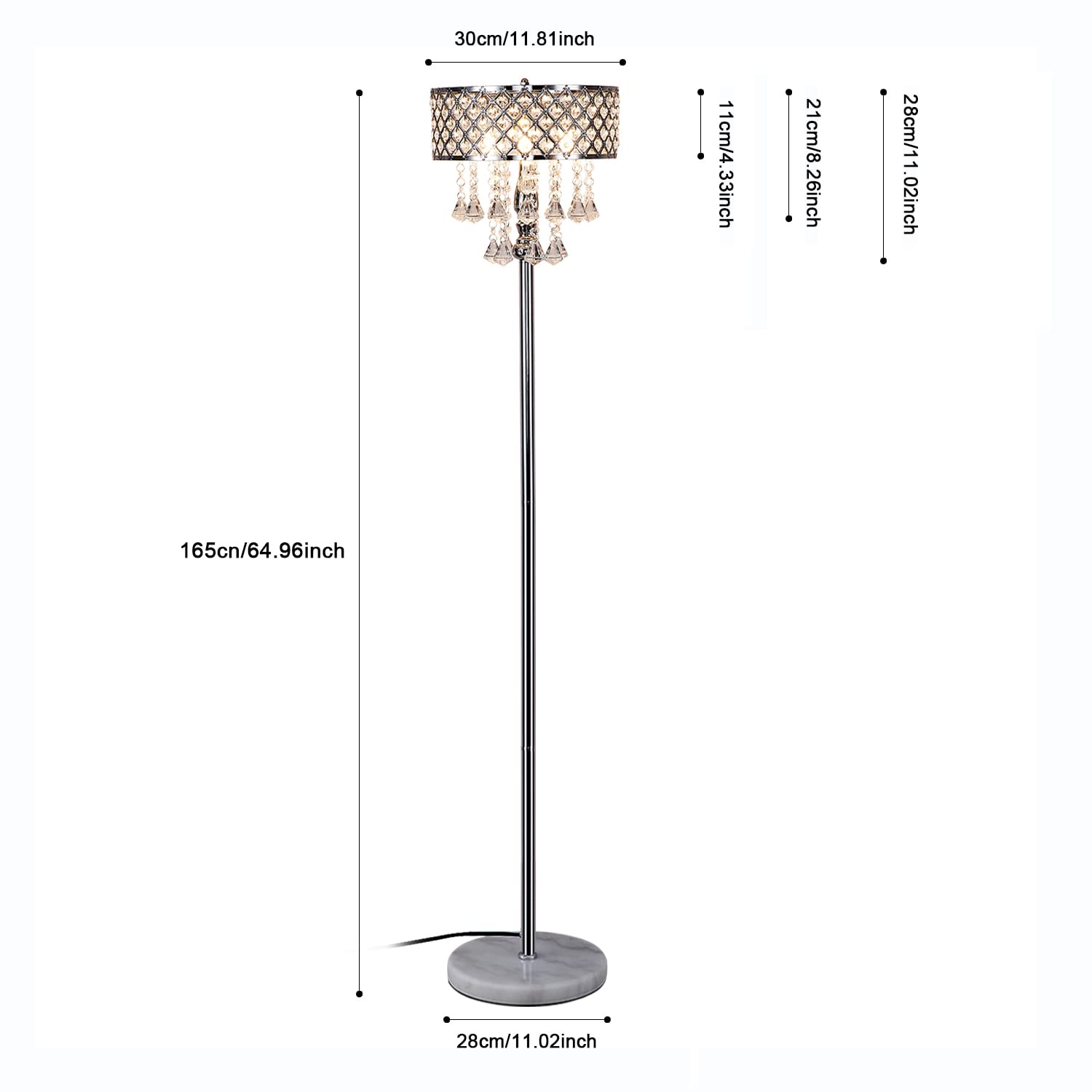 Hsyile KU300256 Mini European Crystal Floor Lamp for Living Room,Bedroom,Office,Chrome Finish,3 Lights