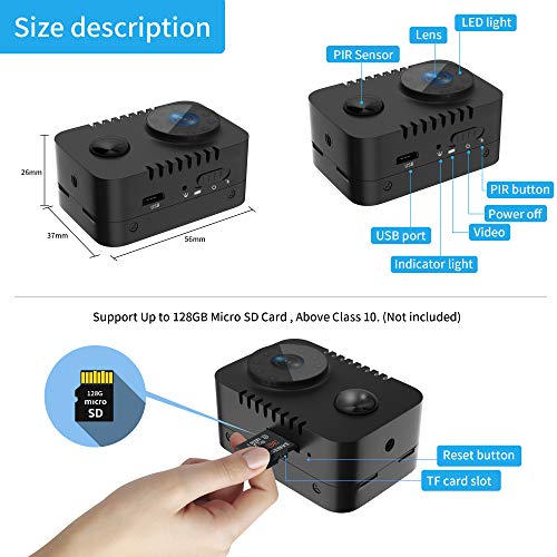 EDIACE HD 1080p Body Camera Mini Spy Camera Hidden with PIR Motion Detector and Night Vision Small Nanny Cams Portable Indoor Video Cameras Home Security Surveillance Cam 60 Days Standby-(No WiFi)