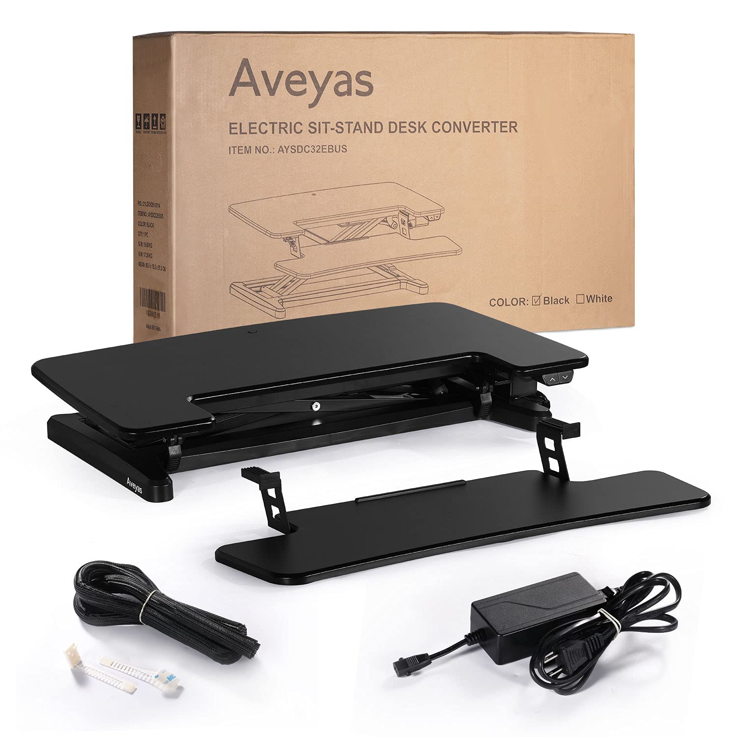 Aveyas [Electric] Motorized Standing Desk Converter, 32'' Speed Plus Version Height Adjustable Ergonomic Sit to Stand Up Riser, Dual Monitor Lift Computer Workstation with Wide Keyboard Tray