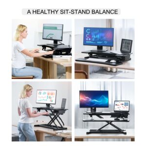 Aveyas [Electric] Motorized Standing Desk Converter, 32'' Speed Plus Version Height Adjustable Ergonomic Sit to Stand Up Riser, Dual Monitor Lift Computer Workstation with Wide Keyboard Tray