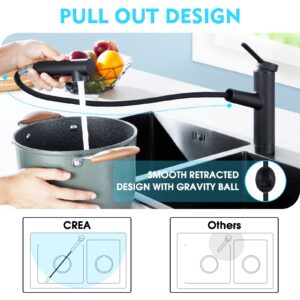 CREA Kitchen faucets, Bar Sink Faucet, Black Kitchen Sink Faucet Pull Out Utility Prep Wet Faucet Small Single Handle Hole Faucet, Commercial Modern rv Sink Low Arc Faucet Outdoor Laundry