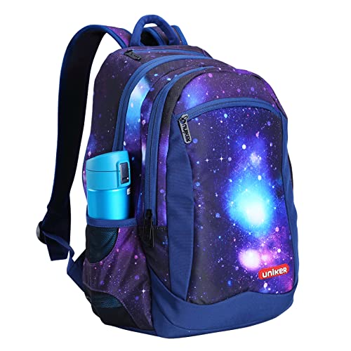 UNIKER Galaxy School Backpack,Schoolbag for Teens,Bookbag for Middle School,Daypack Preteen Laptop Backpack for 14 Inch Laptop (Purple)