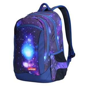 UNIKER Galaxy School Backpack,Schoolbag for Teens,Bookbag for Middle School,Daypack Preteen Laptop Backpack for 14 Inch Laptop (Purple)