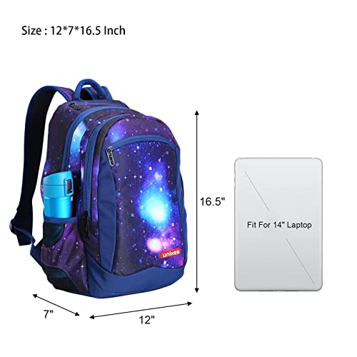 UNIKER Galaxy School Backpack,Schoolbag for Teens,Bookbag for Middle School,Daypack Preteen Laptop Backpack for 14 Inch Laptop (Purple)