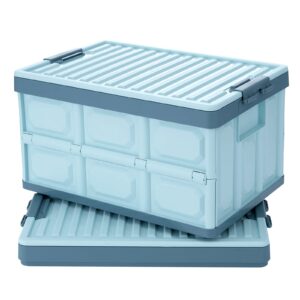 jujiajia blue folding plastic stackable utility crates 2-pack, collapsible storage bins with lids 30l, durable containers for home & garage organization