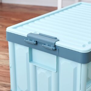 JUJIAJIA Blue Folding Plastic Stackable Utility Crates 2-Pack, Collapsible Storage Bins with Lids 30L, Durable Containers for Home & Garage Organization