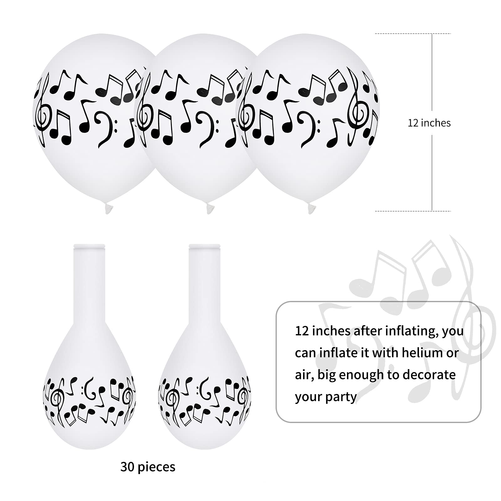 30 Pcs Music Notes Balloons Music Party Decoration Balloons 12 Inches Latex Balloon for Musical Theme Birthday Party Decorations