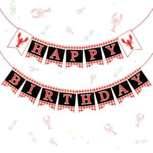 2 pcs crawfish theme happy birthday party banner red white black birthday party supplies for kids and adults birthday party decorations crawfish party supplies decoration