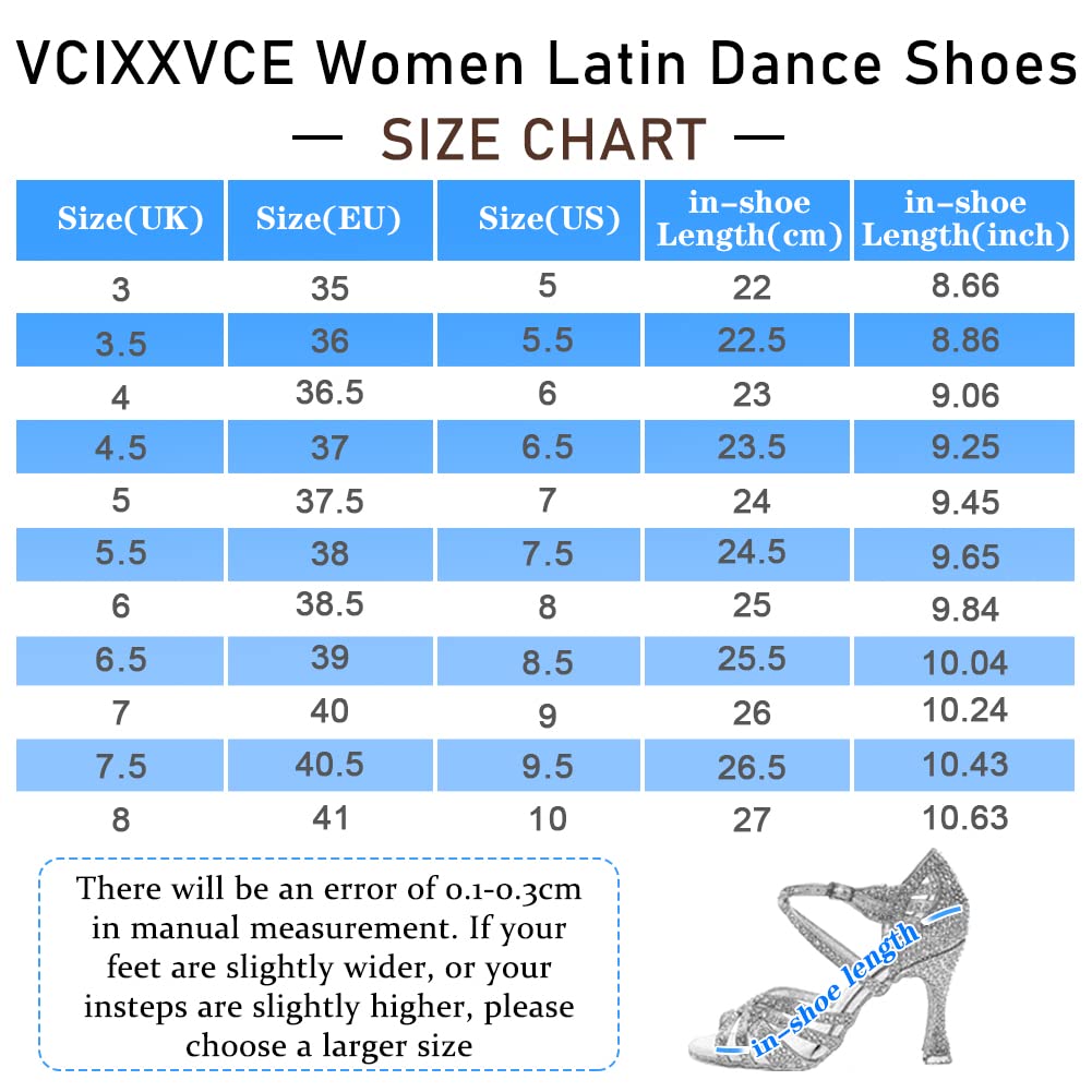 VCIXXVCE Women's Latin Dance Shoes Nude Rhinestones Ballroom Salsa Performance Dancing Shoes 3 inch Heel,7 US