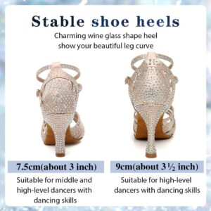 VCIXXVCE Women's Latin Dance Shoes Nude Rhinestones Ballroom Salsa Performance Dancing Shoes 3 inch Heel,7 US