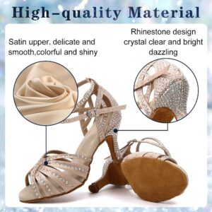 VCIXXVCE Women's Latin Dance Shoes Nude Rhinestones Ballroom Salsa Performance Dancing Shoes 3 inch Heel,7 US