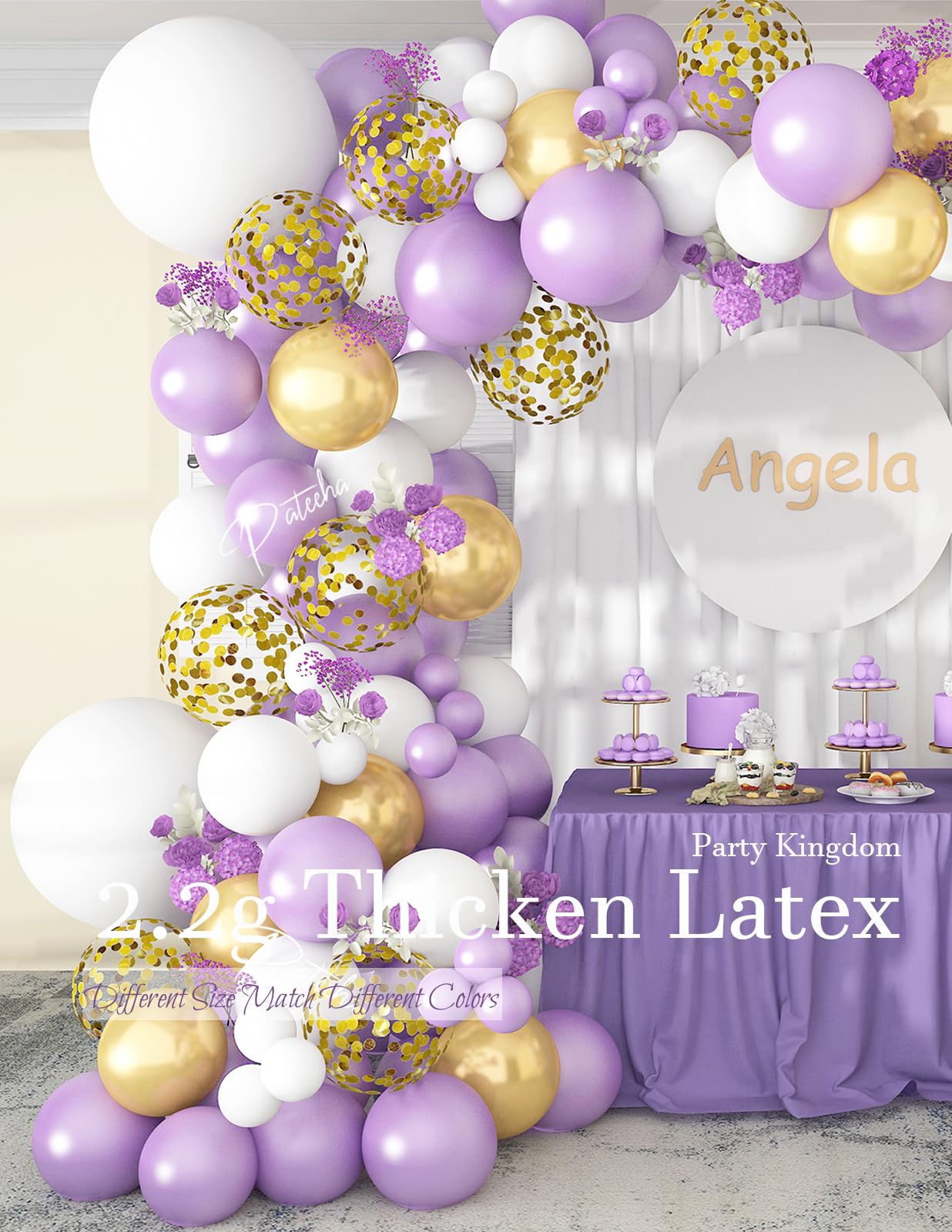 Pateeha Purple Balloon Garland Arch Kit 130 Pcs Pearl Purple Party Decorations White Lavender Gold Confetti Balloon Arch for Birthday Wedding Baby Shower Decorations